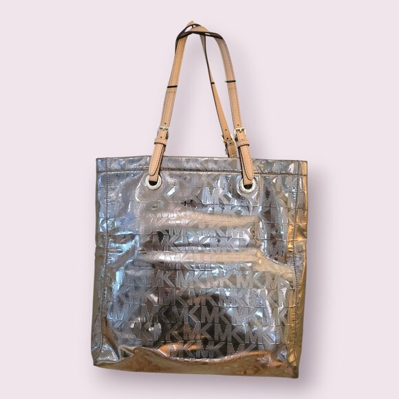 Michael Kors Metallic Silver Tote Bag Large Shopper - Picture 2 of 4